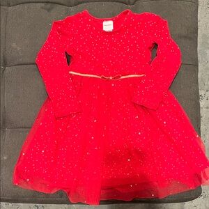 Hanna Andersson Red Dress with Gold Dots Stars Tulle Skirt 100cm Size 4
